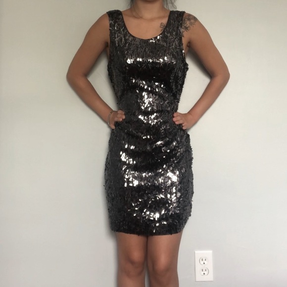 Express Dresses & Skirts - Express grey/black formal backless sequin dress S